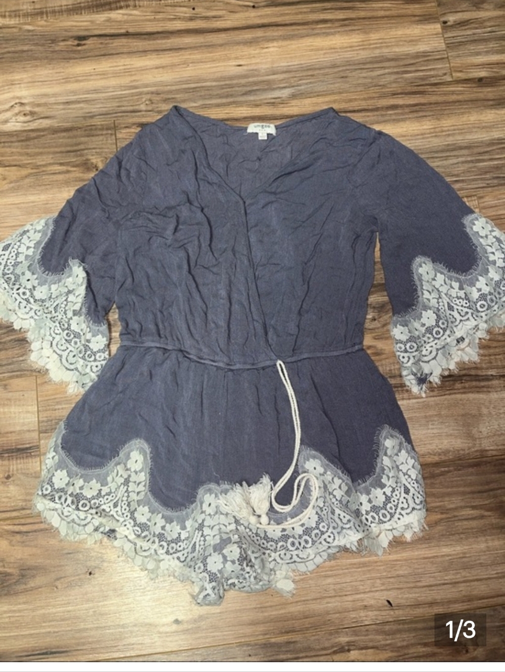 L Umgee Lace-Trim Blue Womens Romper
